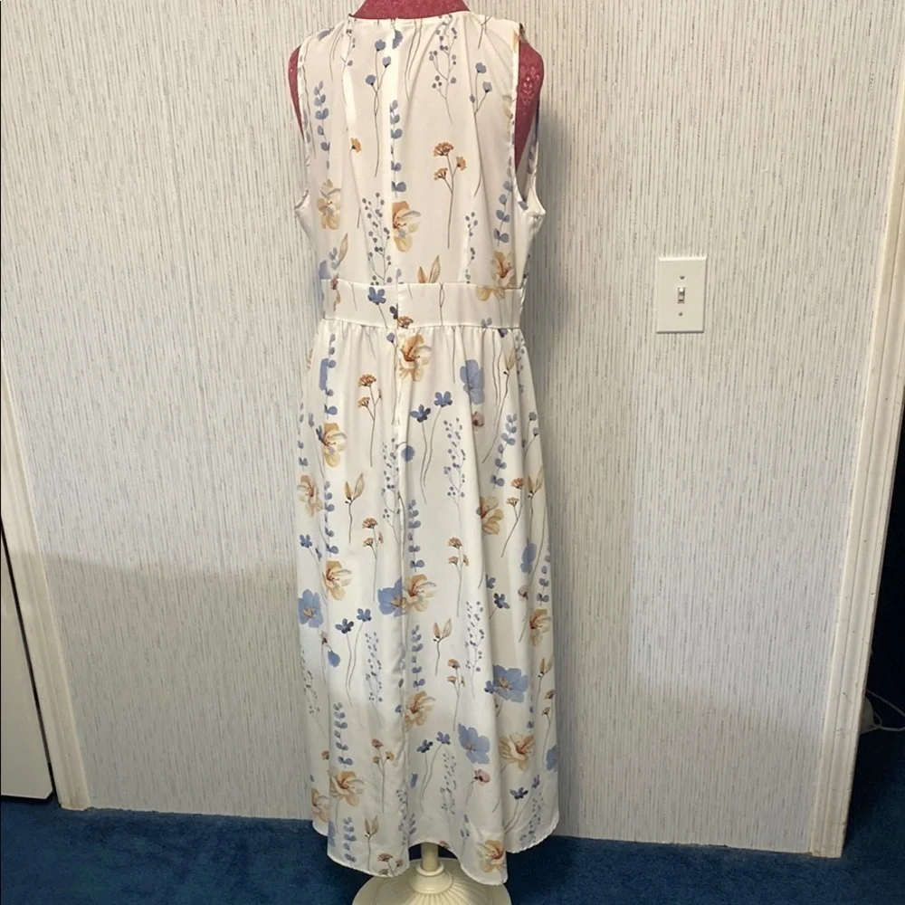 Floral Sleeveless Maxi Dress- White & Blue XXL Sundress Swimsuit Coverup Beach